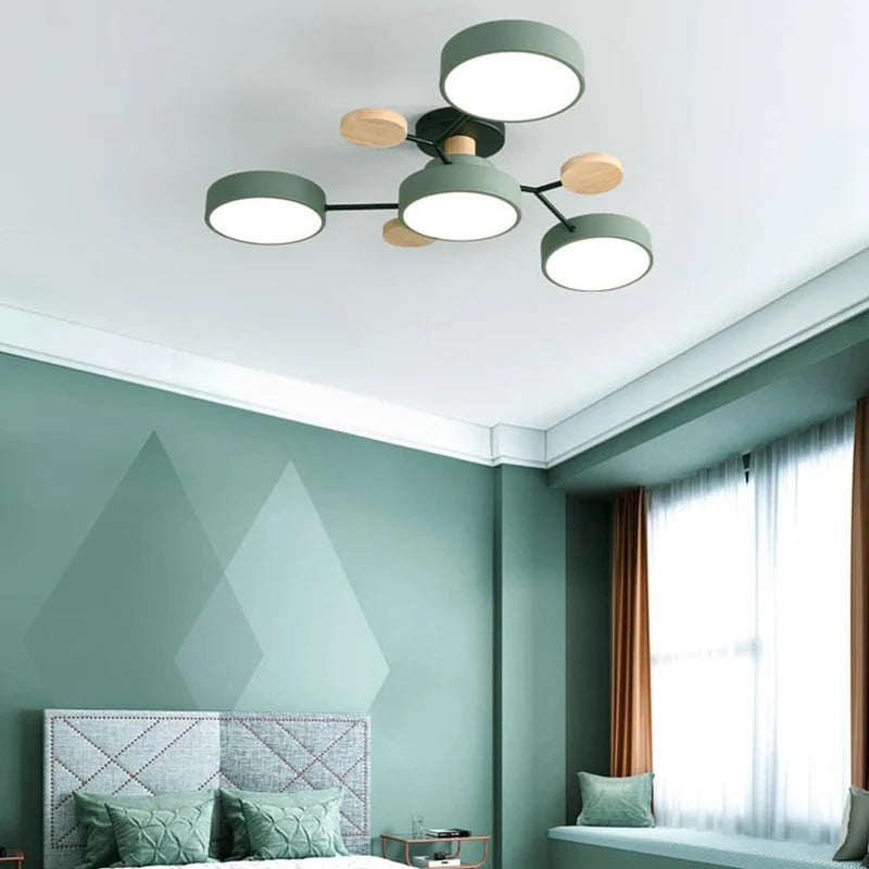 Modern LED Semi-Flush Mount Ceiling Light Fixture – Round Ceiling Light with Wood Accents