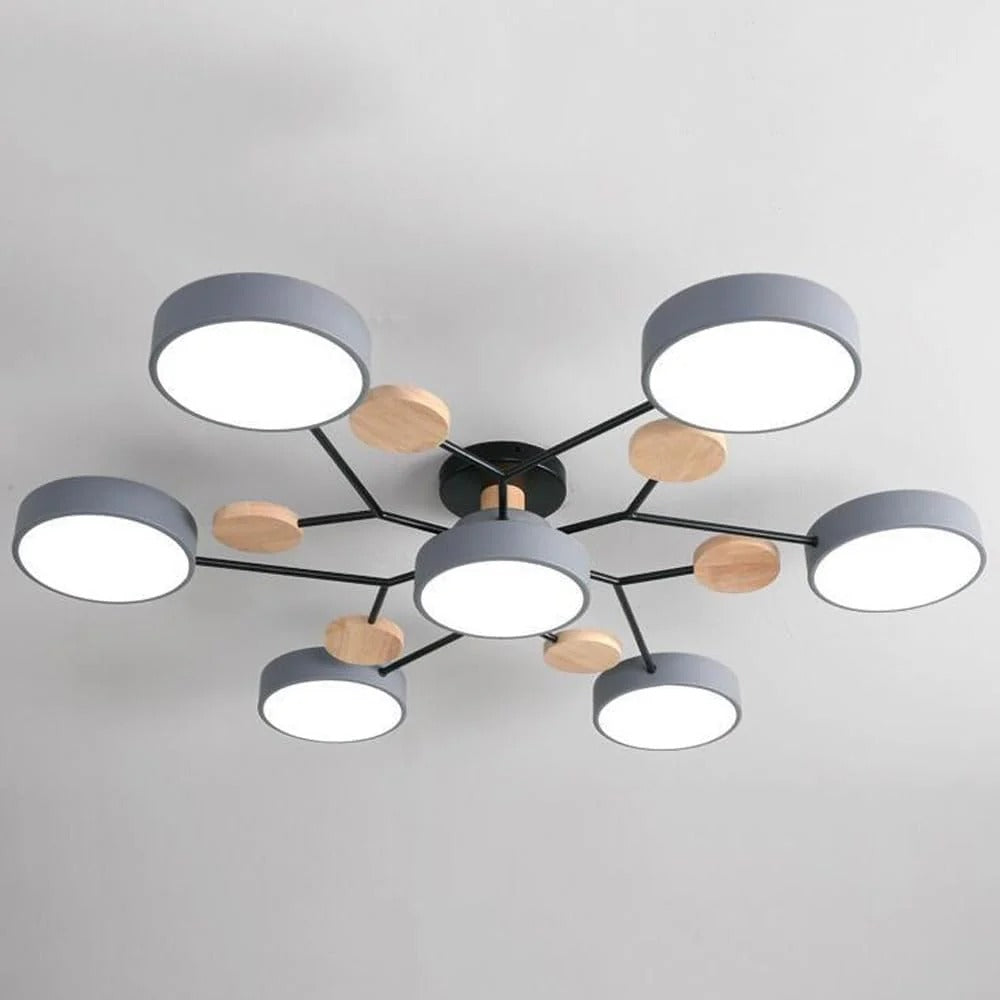 Modern LED Semi-Flush Mount Ceiling Light Fixture – Round Ceiling Light with Wood Accents