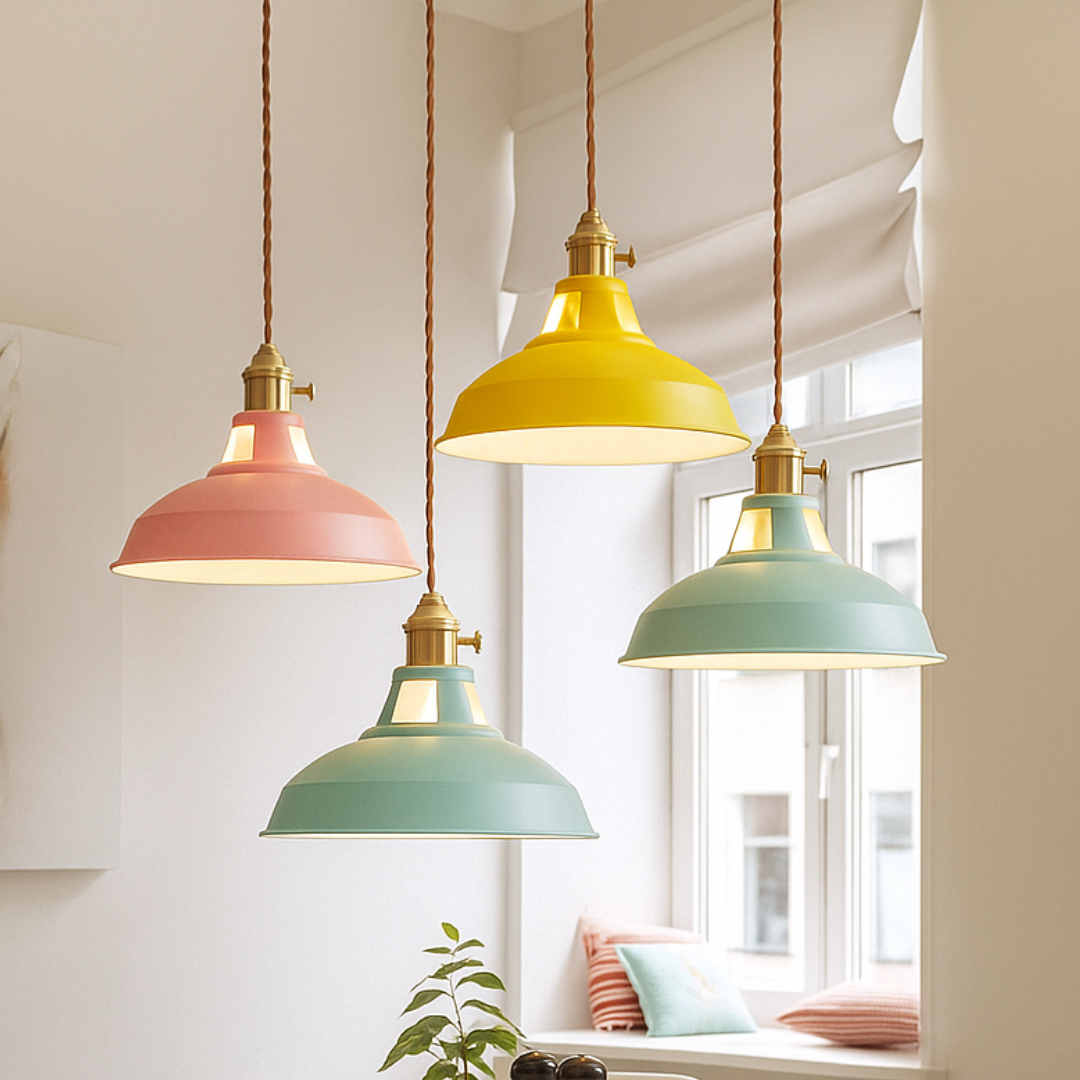 Modern Pendant Light Fixture – Colorful Metal Dome Hanging Ceiling Light