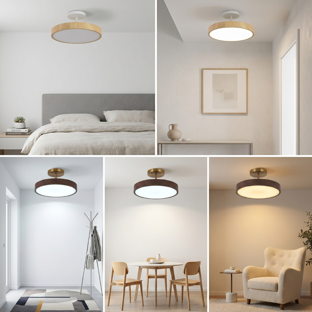 LED Semi-Flush Mount Ceiling Light Fixture – Japanese Round Ceiling Light