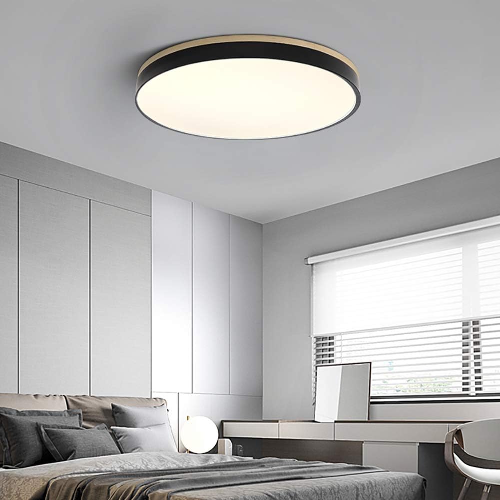 Flush Mount Ceiling Light Fixture – Round LED Ceiling Light with Wood Trim