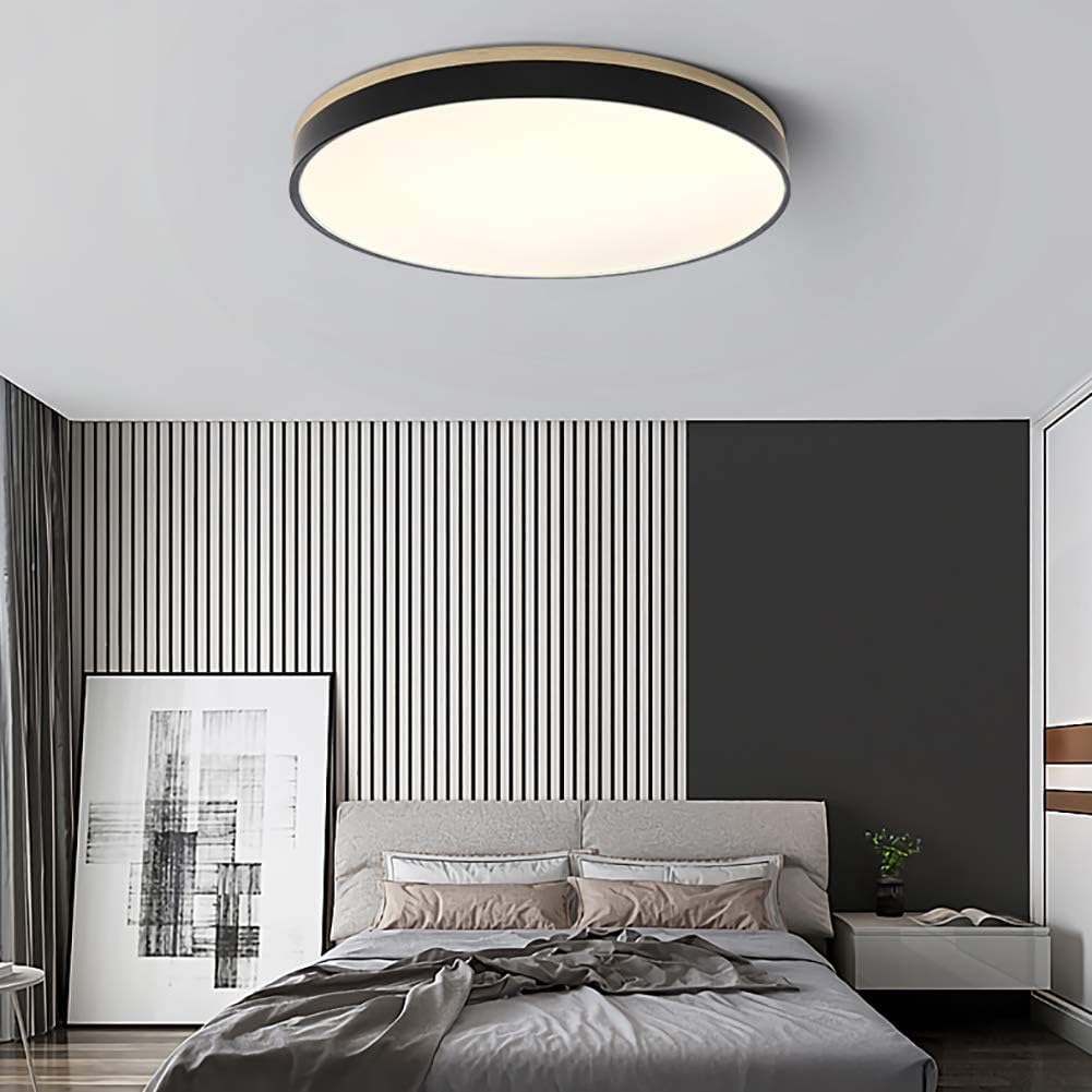 Flush Mount Ceiling Light Fixture – Round LED Ceiling Light with Wood Trim