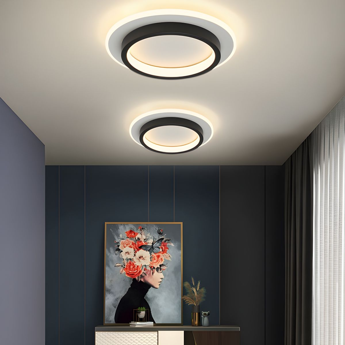 Modern LED Flush Mount Ceiling Light Fixture – Round Halo Ceiling Light