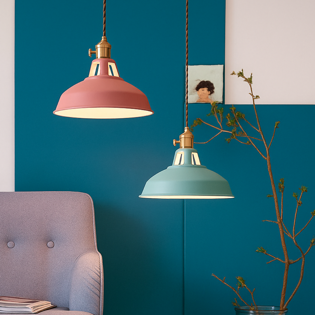 Modern Pendant Light Fixture – Colorful Metal Dome Hanging Ceiling Light