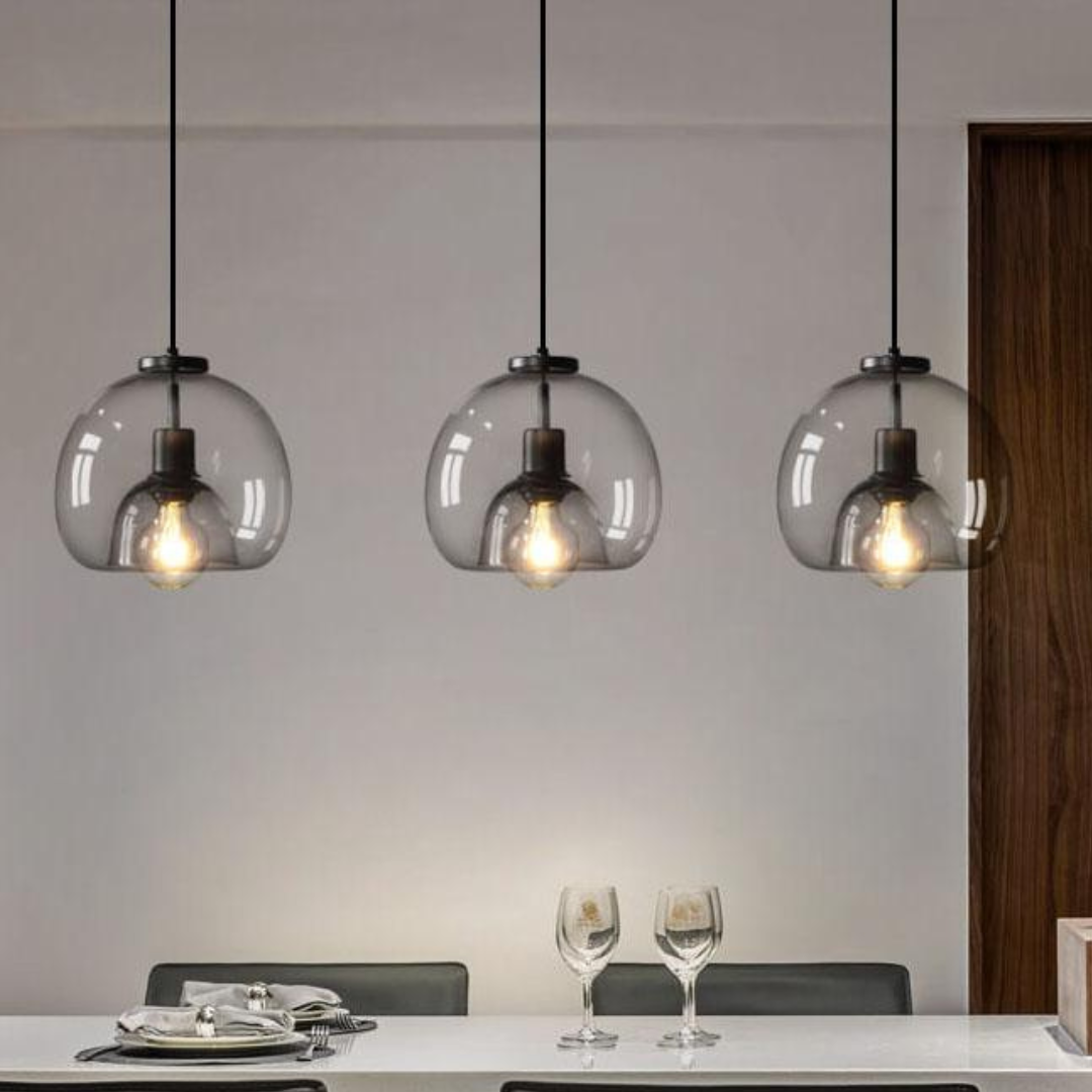 Smoked Glass Pendant Light Fixture – Modern Glass Dome Hanging Ceiling Light