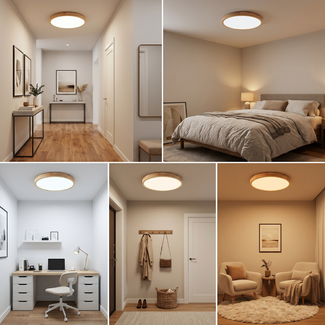 Scandinavian LED Flush Mount Ceiling Light Fixture – Ultra-Thin Solid Wood Round Ceiling Light