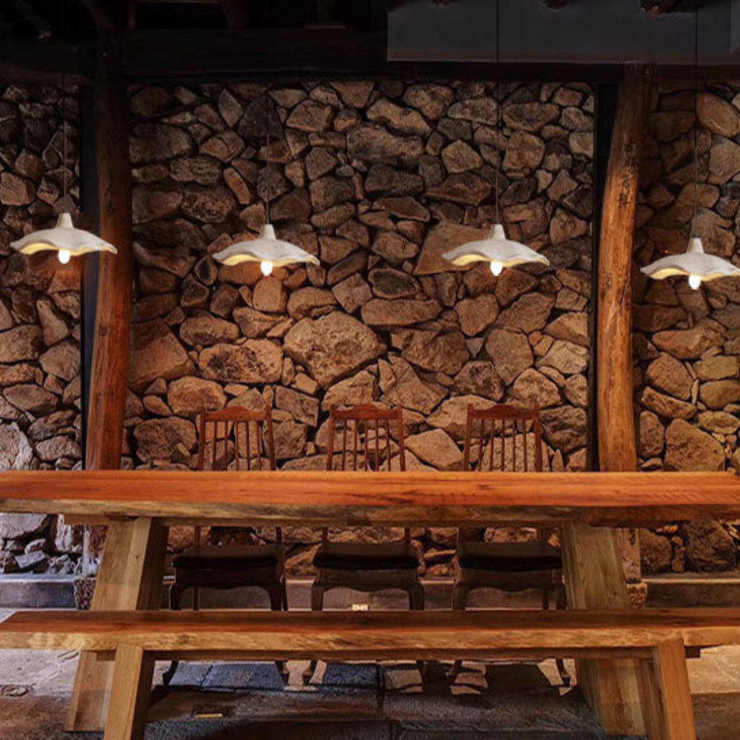 Japanese Pendant Light Fixture – Vintage Cement Flower Hanging Ceiling Light