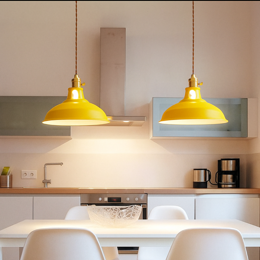 Modern Pendant Light Fixture – Colorful Metal Dome Hanging Ceiling Light