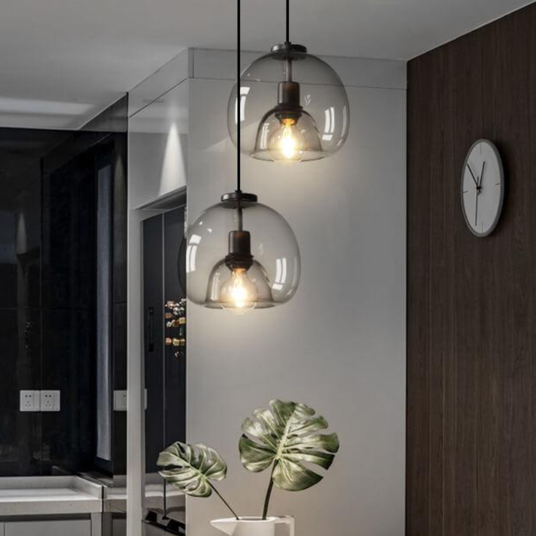 Smoked Glass Pendant Light Fixture – Modern Glass Dome Hanging Ceiling Light
