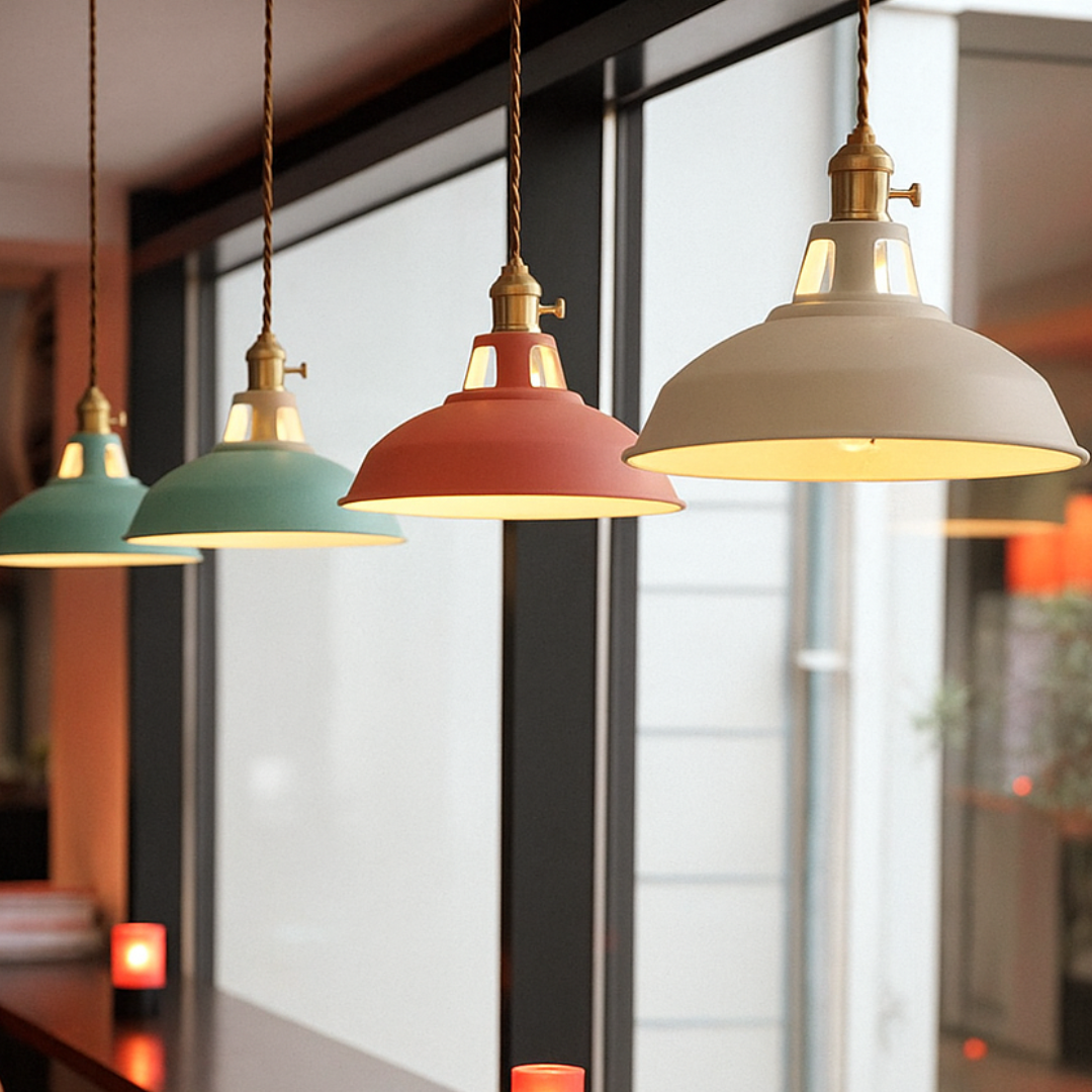 Modern Pendant Light Fixture – Colorful Metal Dome Hanging Ceiling Light