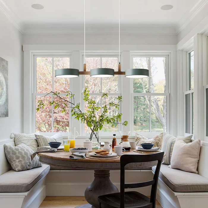 Linear Pendant Light Fixture – Modern Multi-Light LED Ceiling Light with Wood Accents