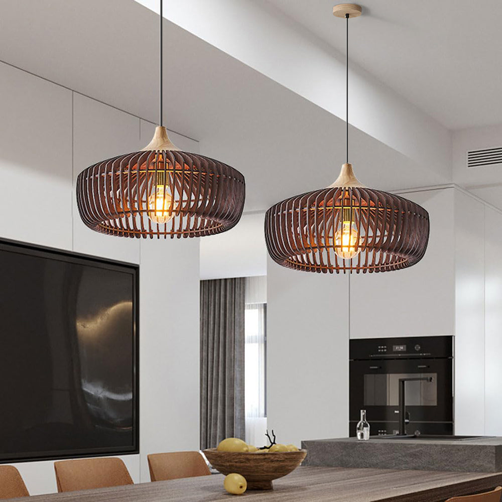 Wood Pendant Light Fixture – Japandi Scandinavian Wooden Ceiling Light