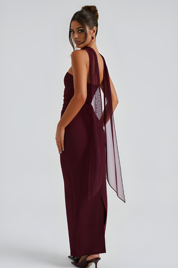 Strapless Corset Cape-Sleeve Maxi Wedding Guest Dress