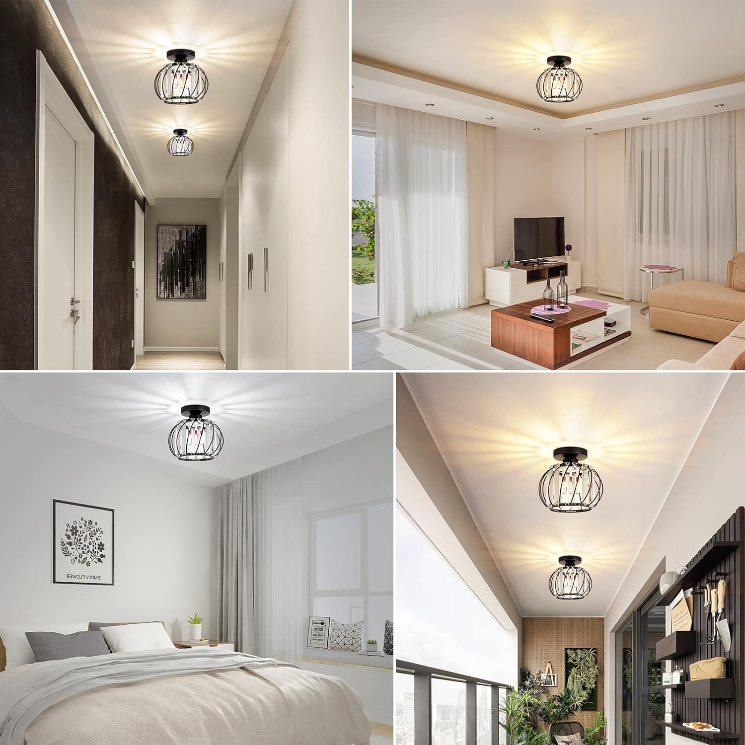Semi-Flush Mount Ceiling Light Fixture – Modern Black Glass Ceiling Light
