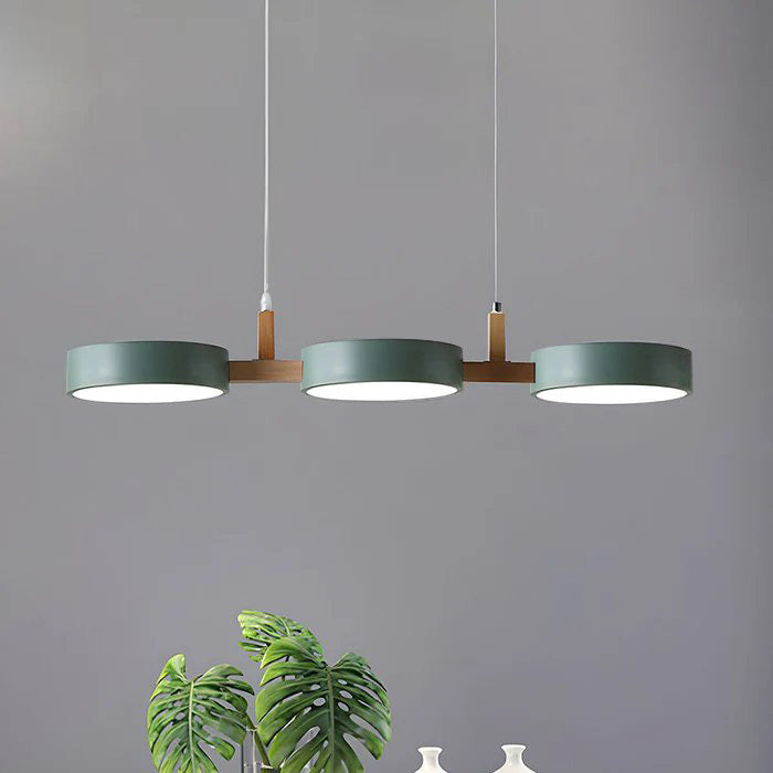 Linear Pendant Light Fixture – Modern Multi-Light LED Ceiling Light with Wood Accents