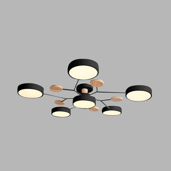 Modern LED Ceiling Light Fixture – Black Round Ceiling Light with Wood Accents