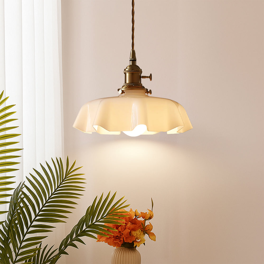 Glass Pendant Light Fixture – French Scalloped Cream Pendant Light