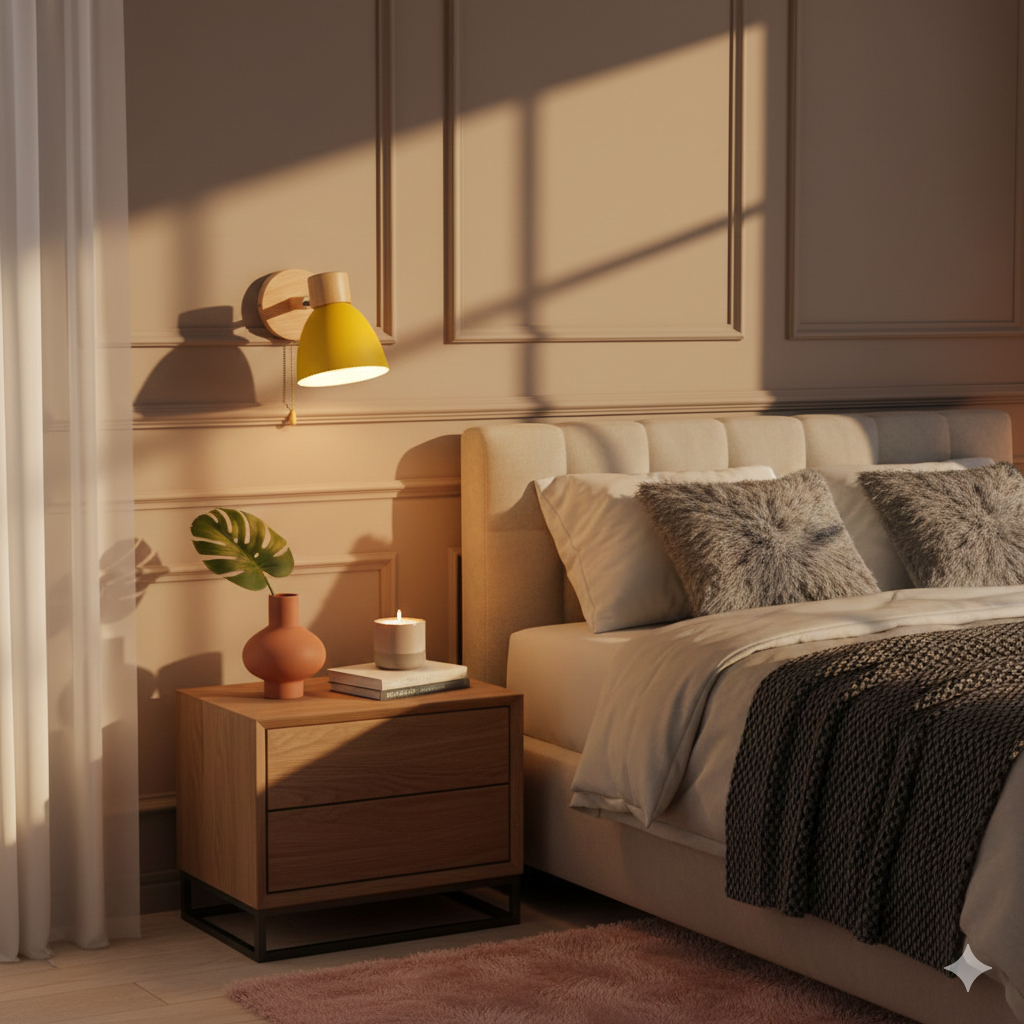 Wall Sconce Light Fixture – Modern Wood Cone Wall Light