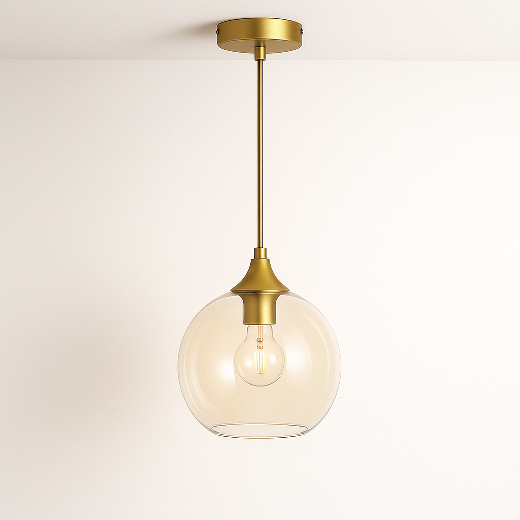 Gold Glass Pendant Light Fixture – Modern Globe Ceiling Light