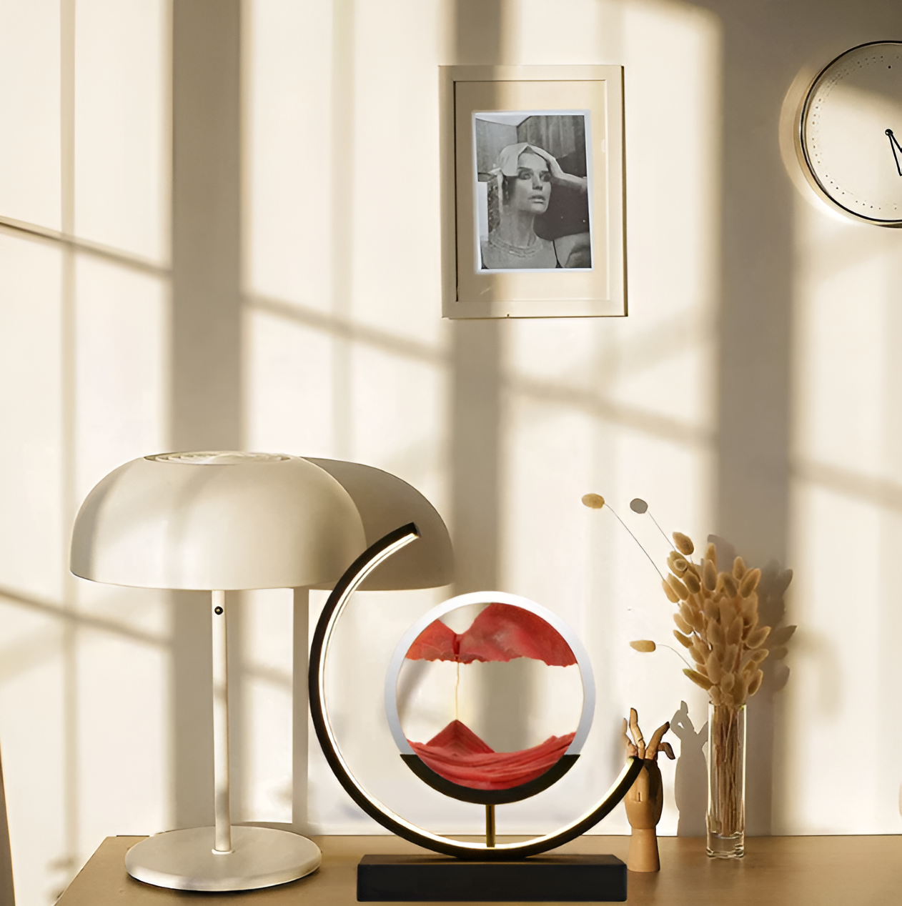 LED Table Lamp – Rechargeable Sand Art Desk Lamp with Circular Frame