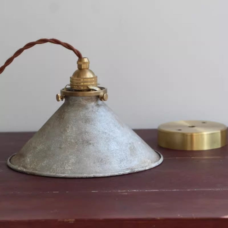 Vintage Pendant Light Fixture – Rustic Metal Cone Hanging Ceiling Light