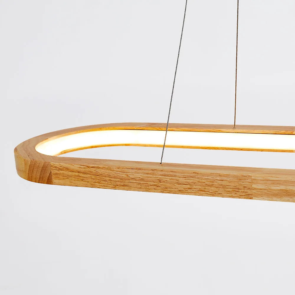 Oval Wood Pendant Light Fixture – Modern Linear LED Kitchen Island Light