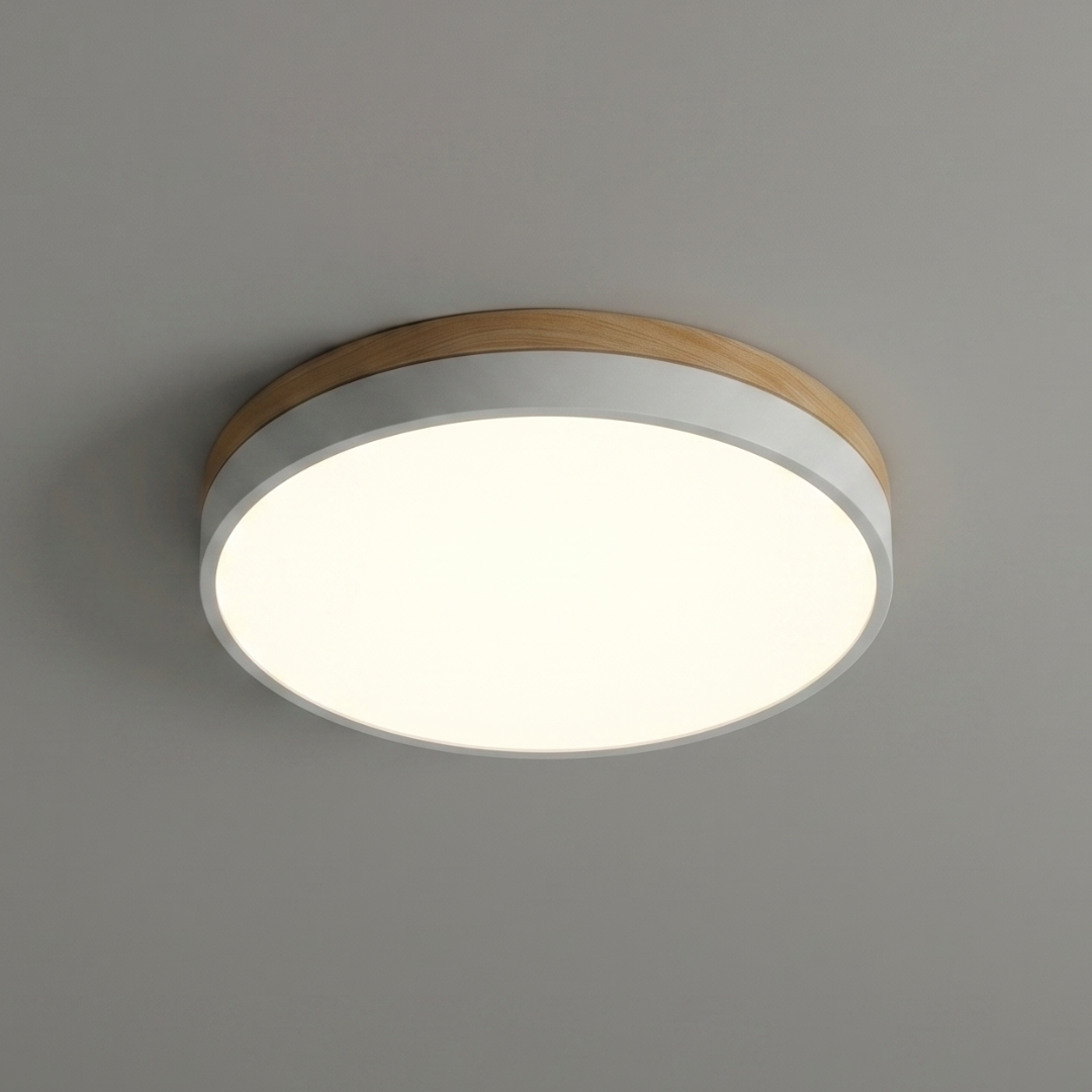 Flush Mount Ceiling Light Fixture – Round LED Ceiling Light with Wood Trim