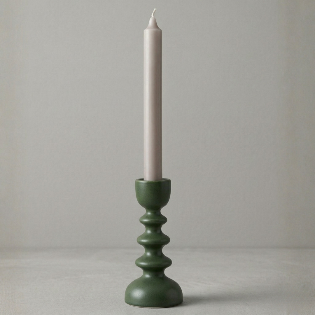 Blush Gray/Green Candlestick Holder – Sculptural Taper Candle Holder