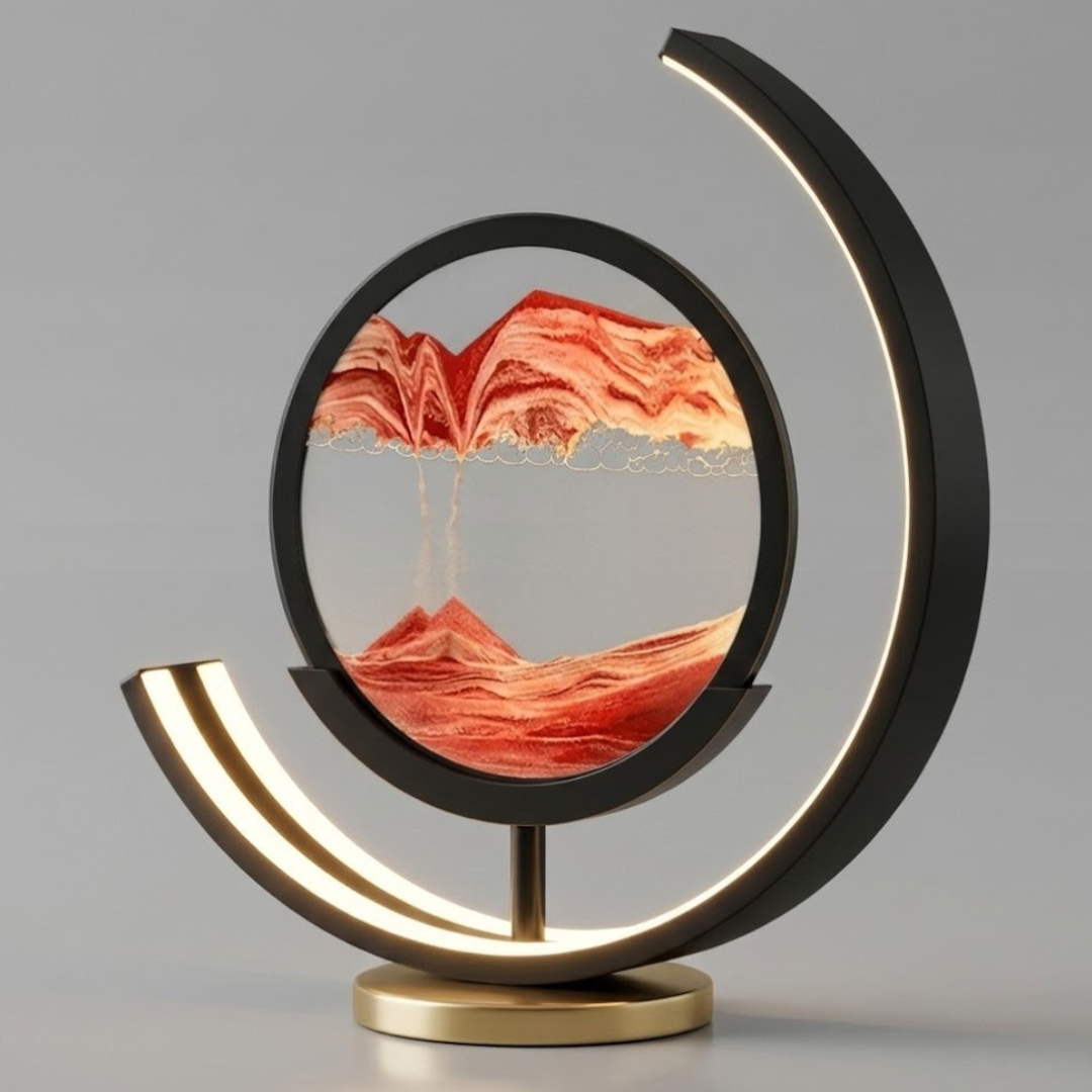 LED Table Lamp – Rechargeable Sand Art Desk Lamp with Circular Frame