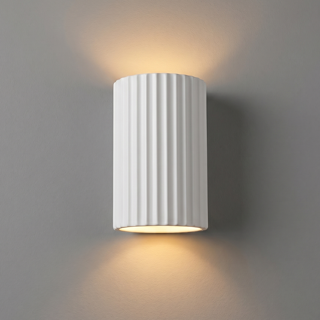 Wall Sconce Light Fixture – Modern Up and Down Wall Light in Ribbed Plaster