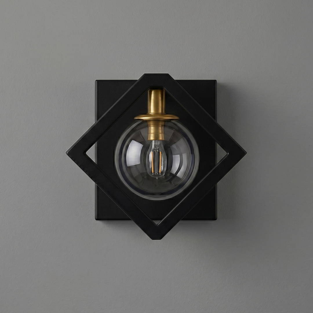Black Gold Wall Sconce Light Fixture – Glass Globe Wall Light