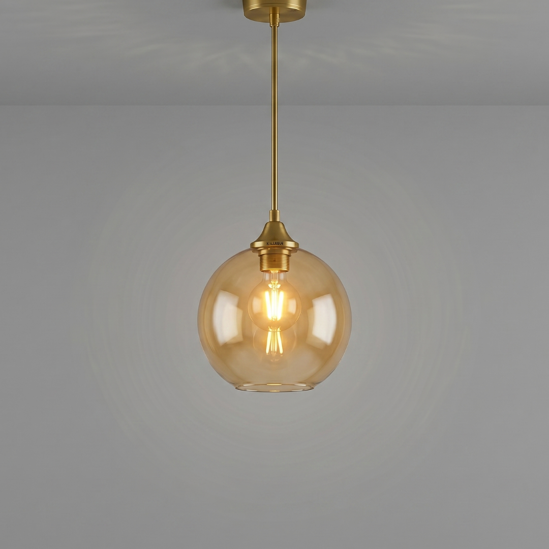 Gold Glass Pendant Light Fixture – Modern Globe Ceiling Light