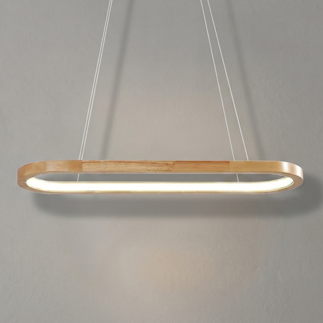 Oval Wood Pendant Light Fixture – Modern Linear LED Kitchen Island Light