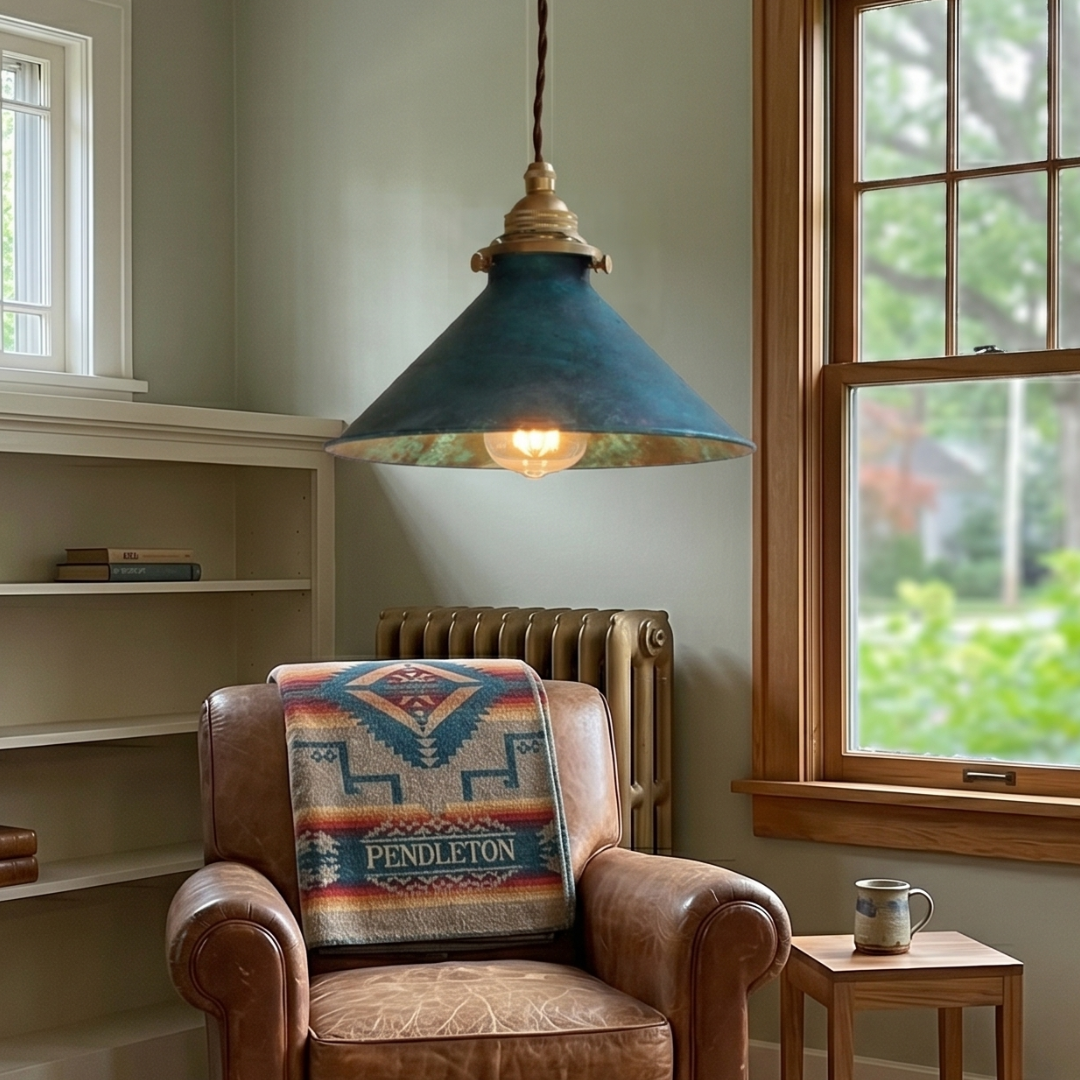 Vintage Pendant Light Fixture – Rustic Metal Cone Hanging Ceiling Light