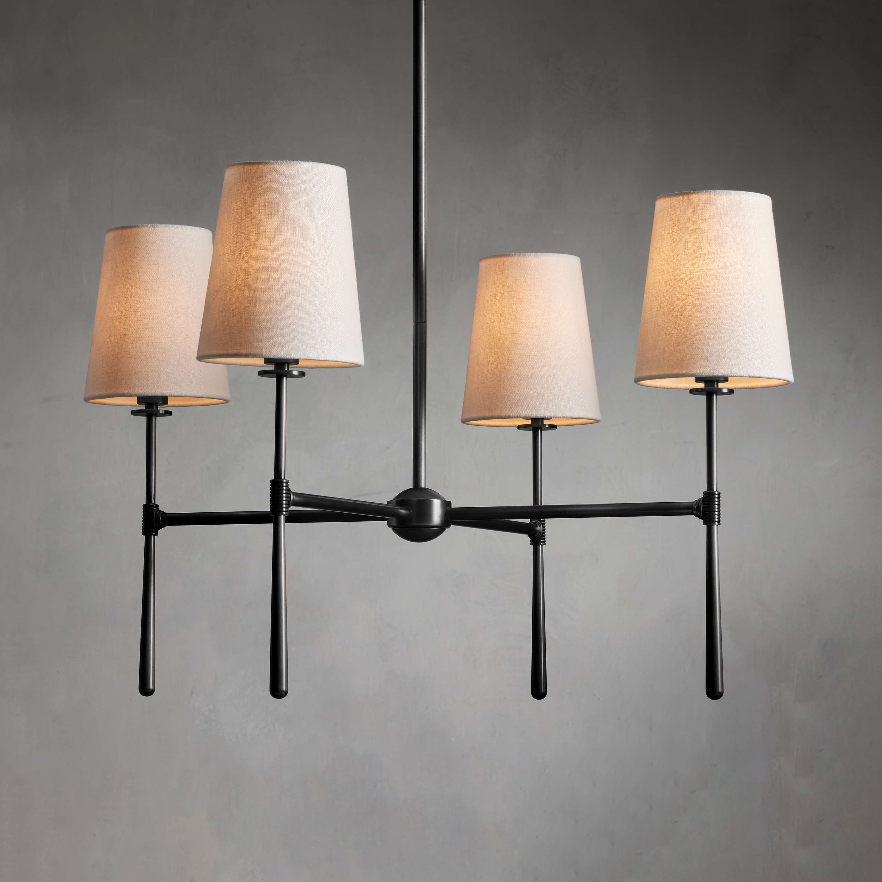 Chandelier Light Fixture – Mid-Century Modern Chandelier with Fabric Shades, 4-Light / 6-Light