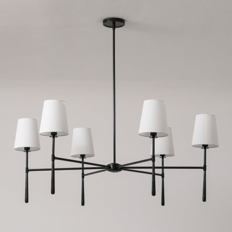 Chandelier Light Fixture – Mid-Century Modern Chandelier with Fabric Shades, 4-Light / 6-Light