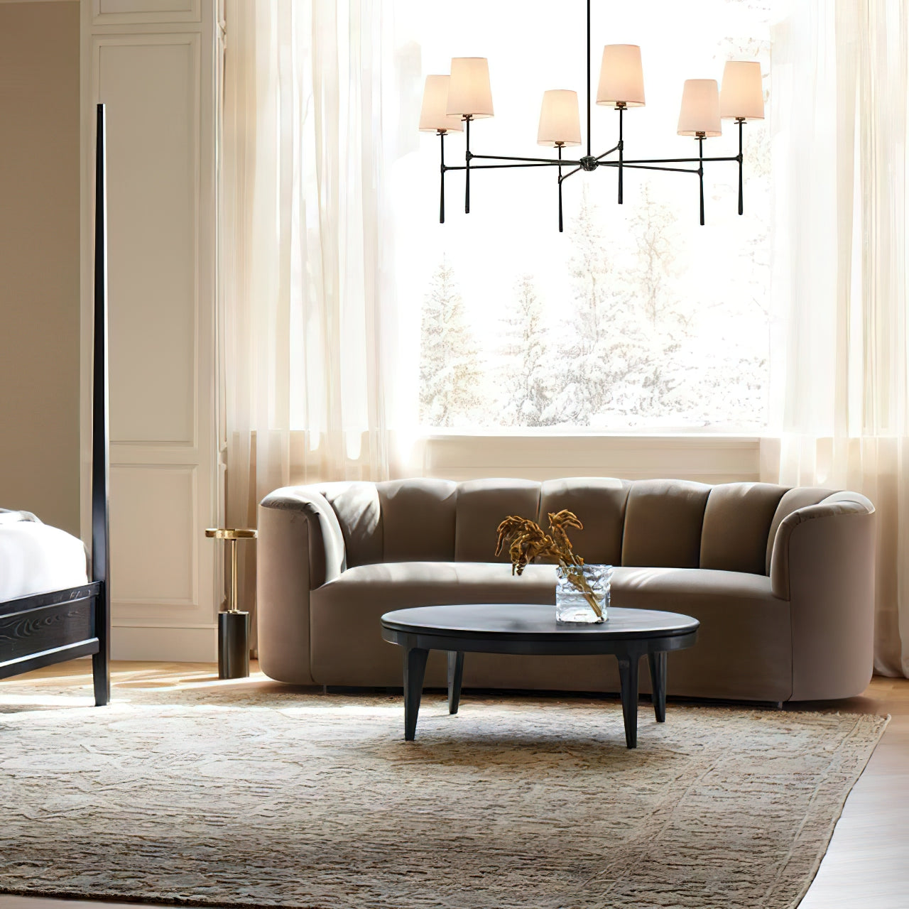 Chandelier Light Fixture – Mid-Century Modern Chandelier with Fabric Shades, 4-Light / 6-Light