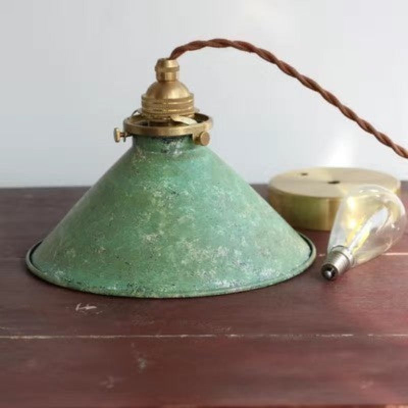 Vintage Pendant Light Fixture – Rustic Metal Cone Hanging Ceiling Light
