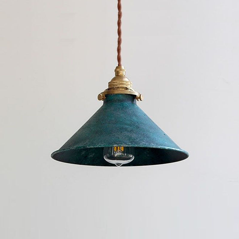 Vintage Pendant Light Fixture – Rustic Metal Cone Hanging Ceiling Light