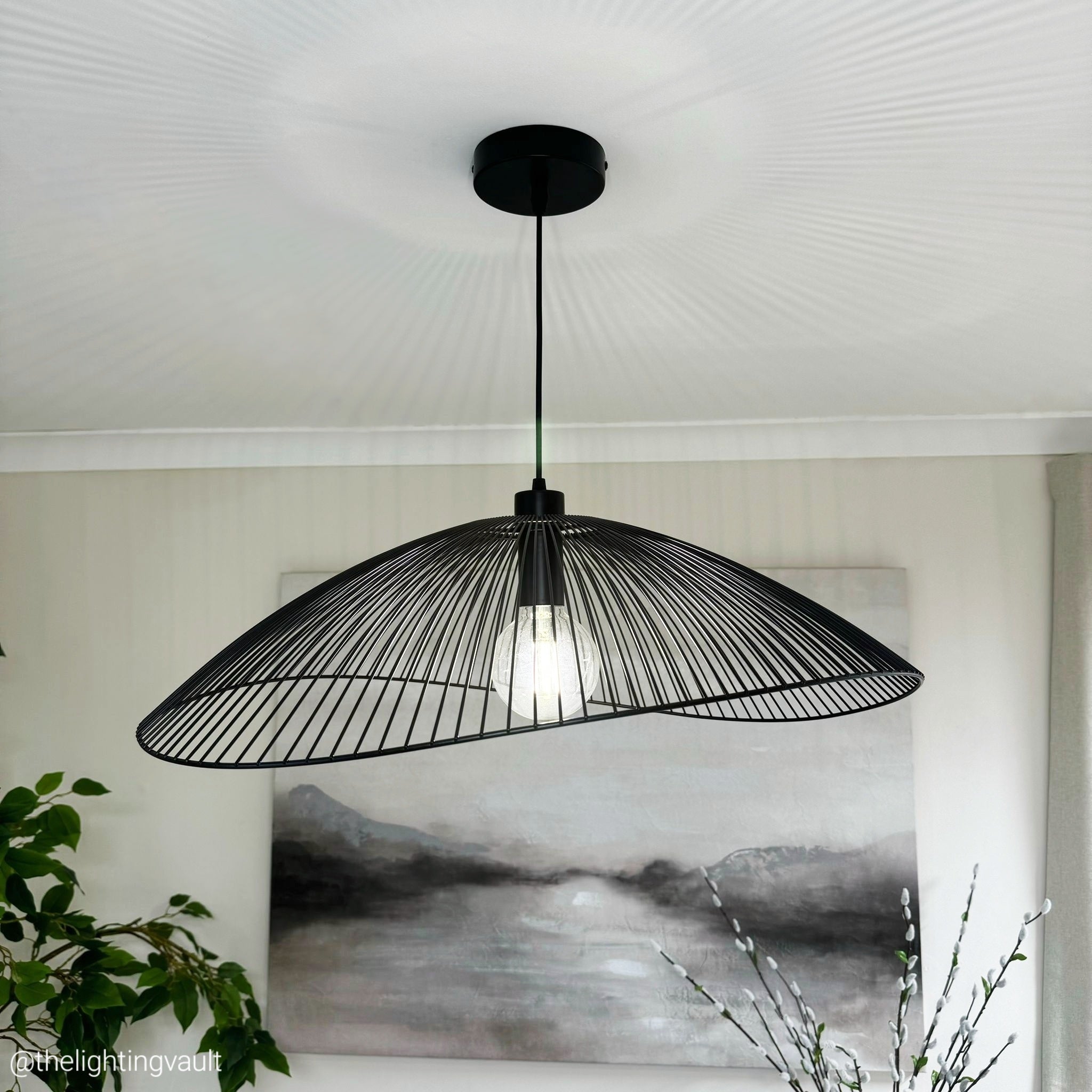 Black Wire Pendant Light Fixture – Modern Dome Ceiling Light