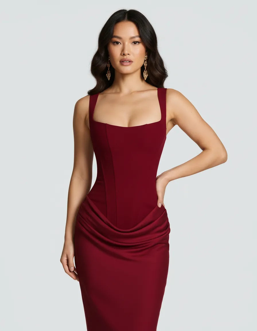 Strapless Corset Mermaid Midi Wedding Guest Dress