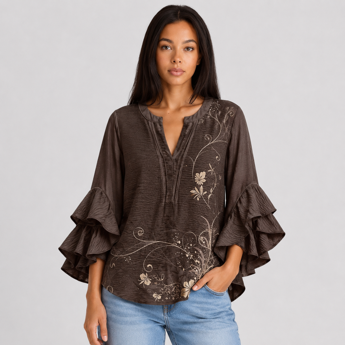 Striped V-Neck Blouse – Elegant Warm-Weather Look