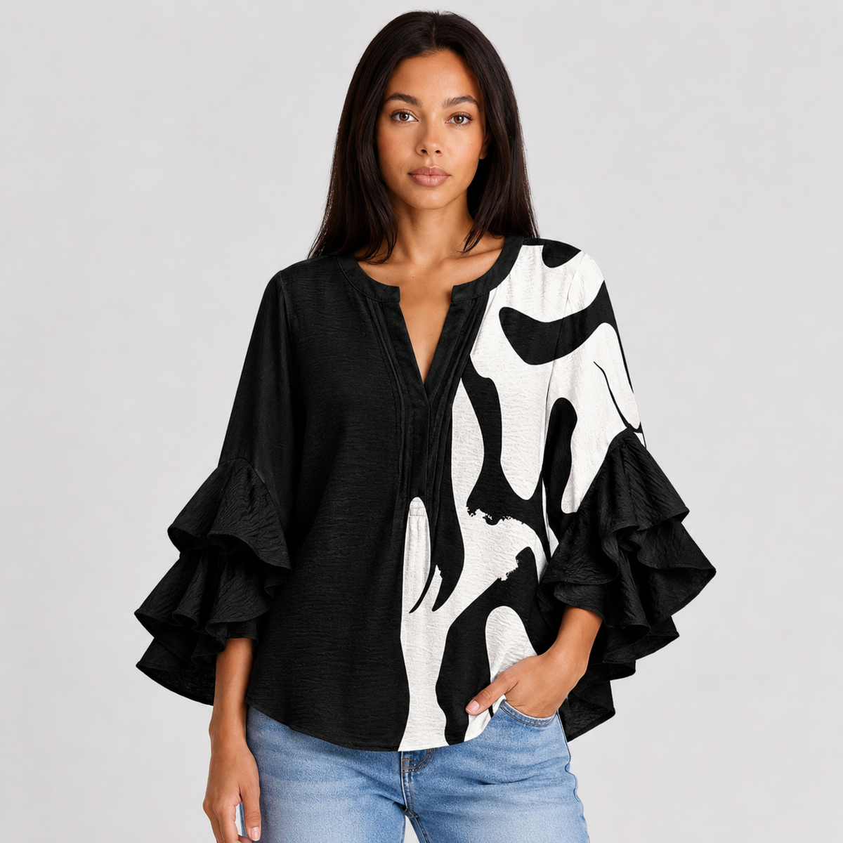 Striped V-Neck Blouse – Elegant Warm-Weather Look