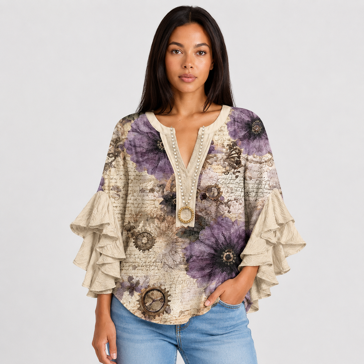 Striped V-Neck Blouse – Elegant Warm-Weather Look
