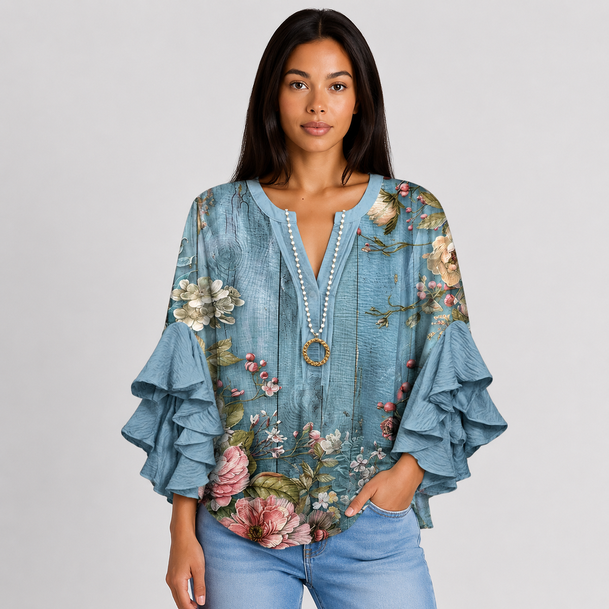 Striped V-Neck Blouse – Elegant Warm-Weather Look