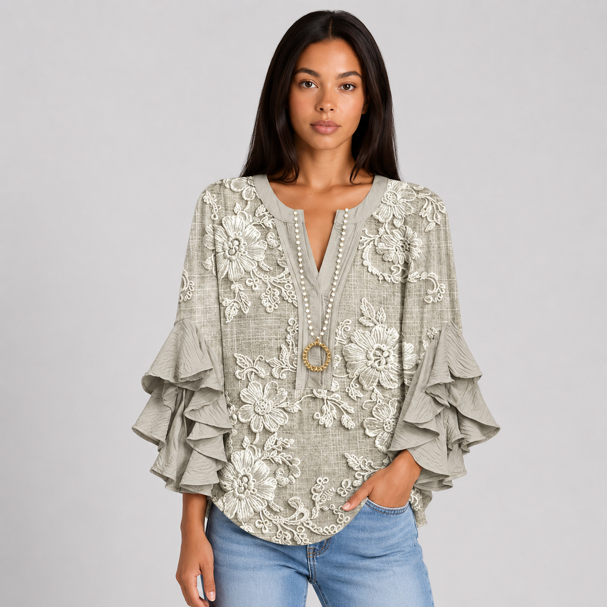 Striped V-Neck Blouse – Elegant Warm-Weather Look