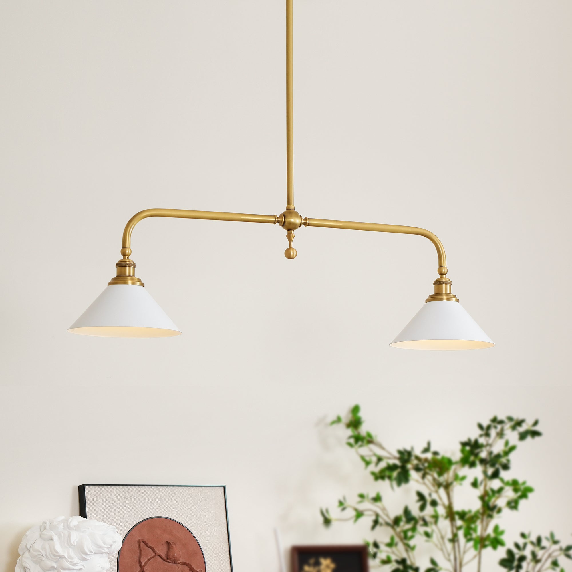 Vintage 2-Light Kitchen Island Pendant Light – Brass Linear Ceiling Light