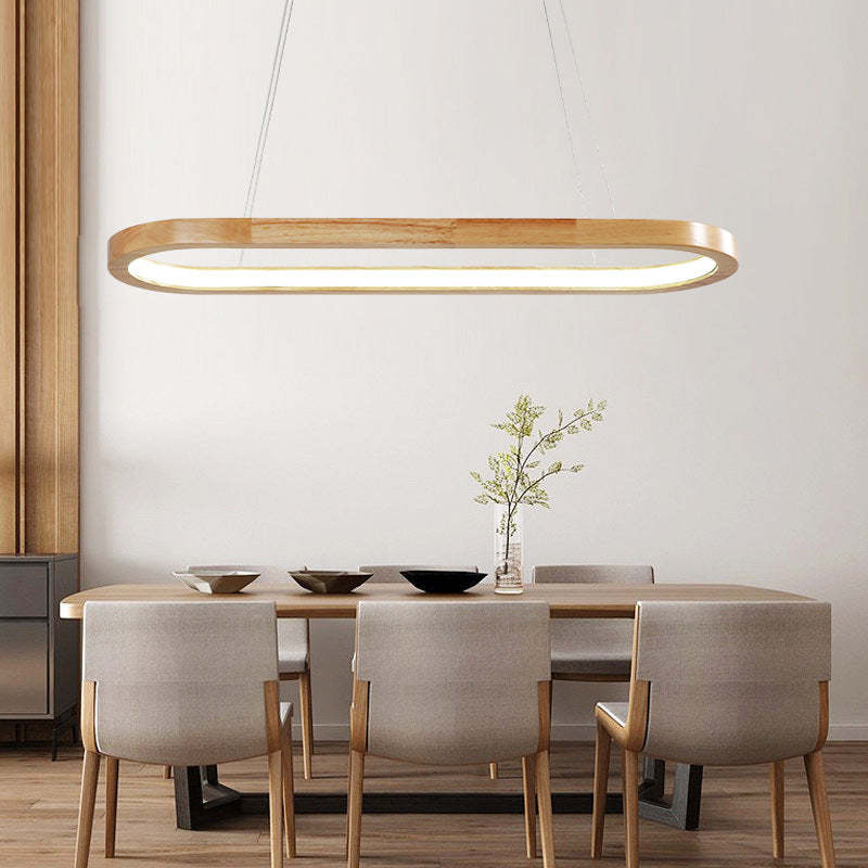 Oval Wood Pendant Light Fixture – Modern Linear LED Kitchen Island Light