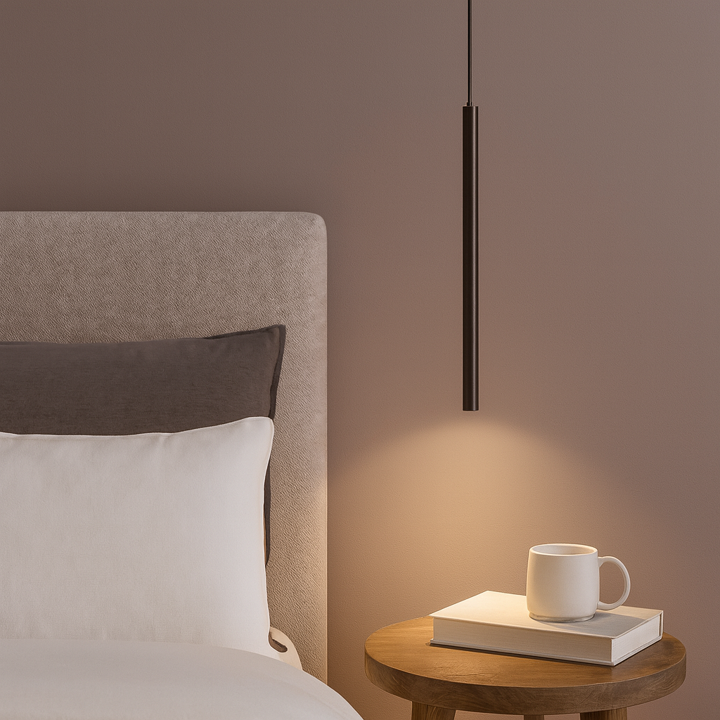 Black Bedside Pendant Light Fixture – Modern Tube Hanging Ceiling Light