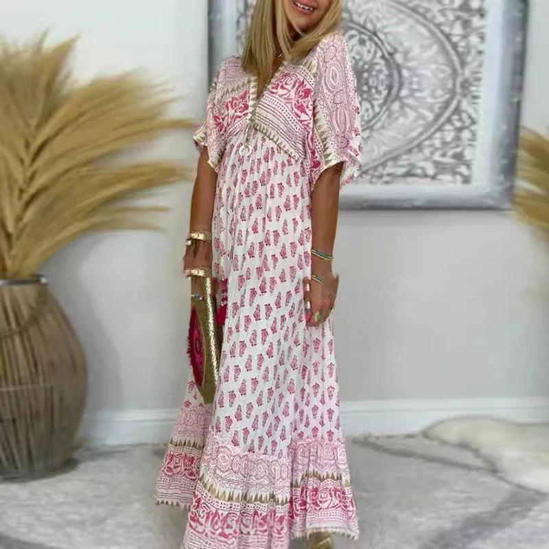 Boho Maxi V-Neck Dress – Effortless Summer Style
